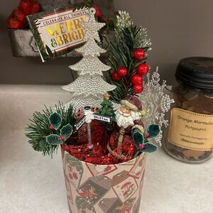 Festive Holiday Table Arrangement Centerpiece Holiday Decor with Santa and Sign